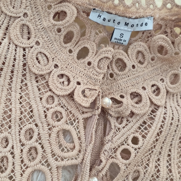 Haute Monde Beige Lace Top Button Down Ladies Small - Picture 3 of 6